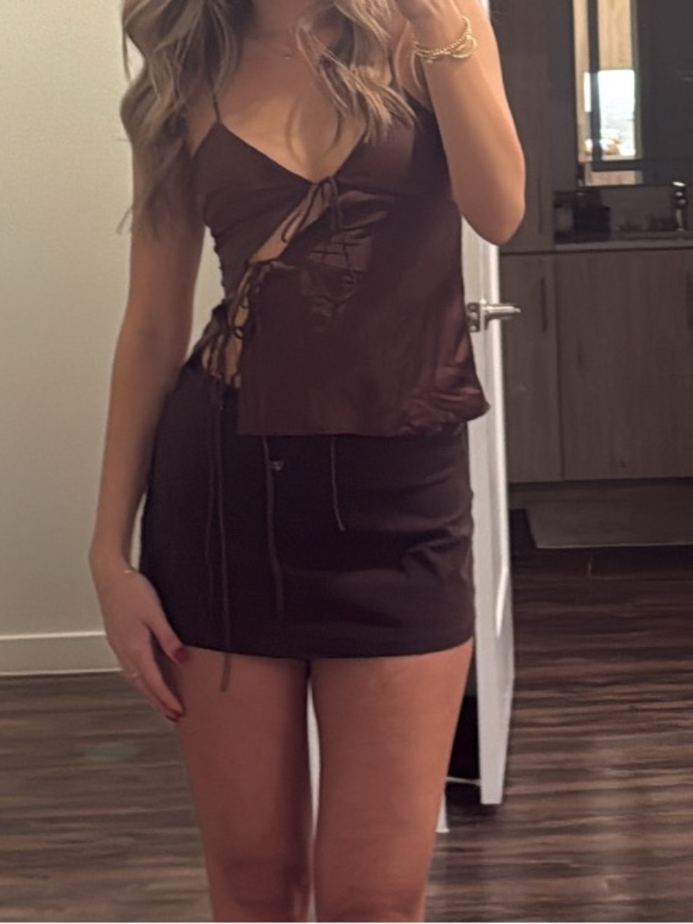 Lioness Wine-Brown Satin Lace-Up Camisole